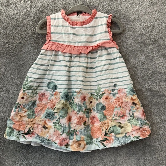 Other - Baby Girl Dress 24M  Sleeveless White Green‎ Floral Striped Lined 24-Month